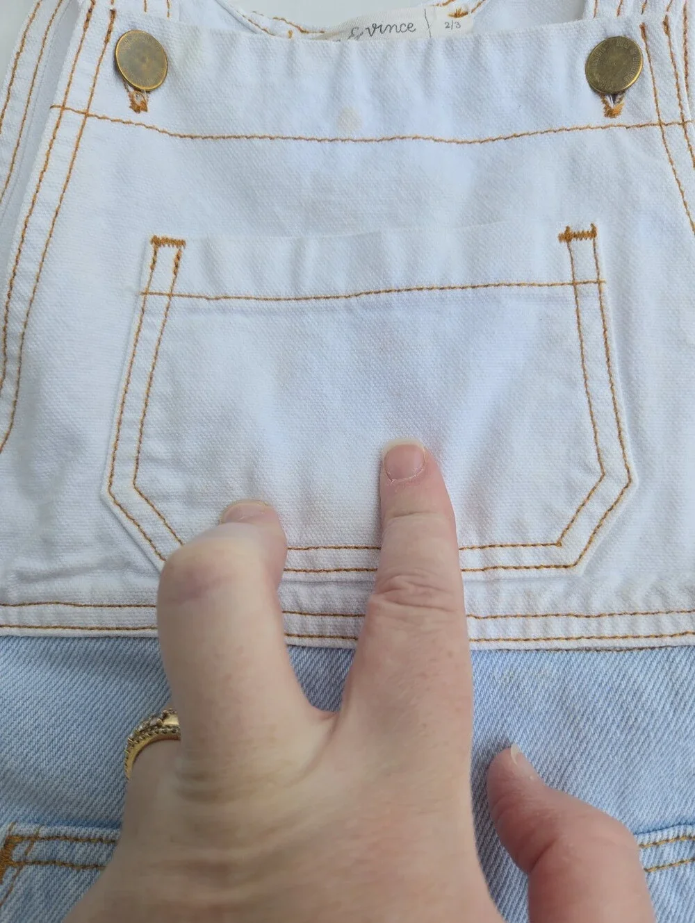 Fin & Vince Denim Short Overalls White/ Stonewashed Blue 2/3y